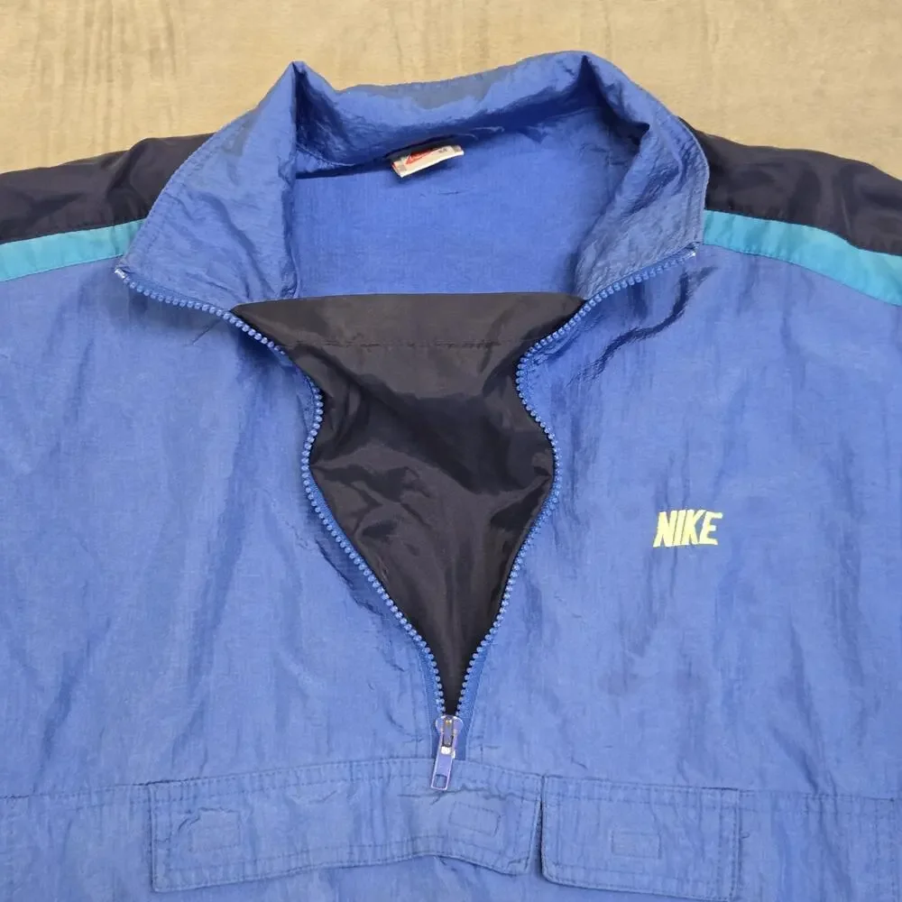 Vtg 80s Nike Windbreaker Jacket Men’s Medium Blue Pullover Half Zip Color Block